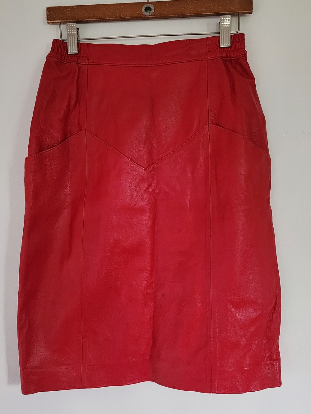 Vintage Red Women's Leather Skirt - Size 4